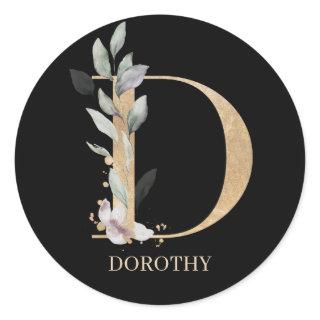 D Monogram Floral Personalized Classic Round Stick Classic Round Sticker