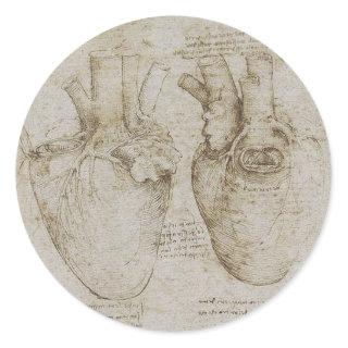 Da Vinci's Human Heart Anatomy Sketches Classic Round Sticker