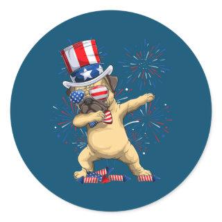 Dabbing Pug Dog Uncle Sam Hat American Flag 4th Classic Round Sticker