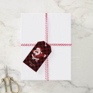 Dabbing Red Plaid Santa Claus | Fun Rustic Buffalo Gift Tags