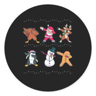 Dabbing Santa Claus Reindeer Snowman Dancing Classic Round Sticker