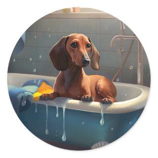 Dachshund Bathtime Fun  Classic Round Sticker