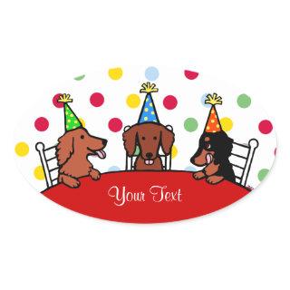 Dachshund Birthday Cartoon Oval Sticker