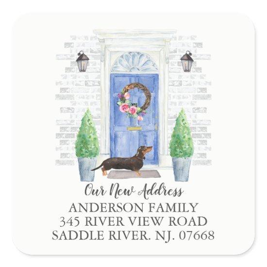 Dachshund Blue Door New Address Label Sticker
