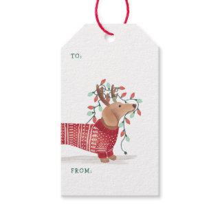 Dachshund Christmas Dog Cozy Sweater With Lights Gift Tags