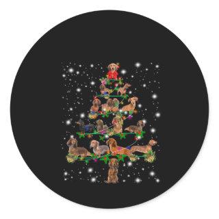 Dachshund Christmas Tree Covered By Flashlight Classic Round Sticker