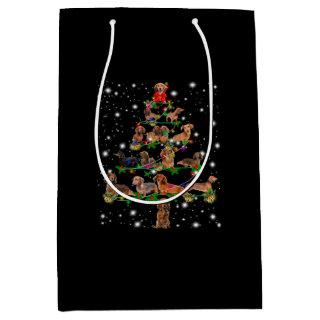 Dachshund Christmas Tree Covered By Flashlight Medium Gift Bag