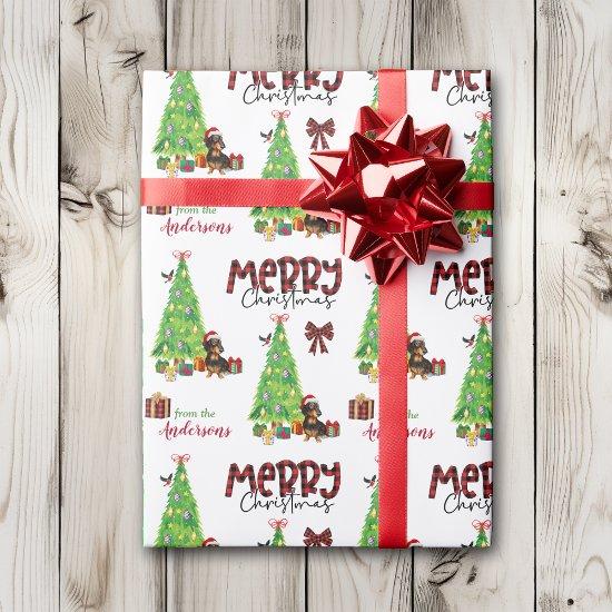 Dachshund Dog, Bird and Christmas Tree