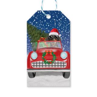 Dachshund Dog Driving Car In Snow Christmas  Gift Tags