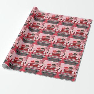 Dachshund Dog Driving Car with Hearts Valentine's