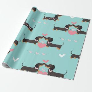 Dachshund dogs in love and hearts seamless pattern