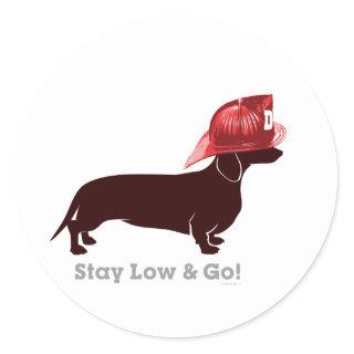 Dachshund Firefighter "Stay Low" Classic Round Sticker