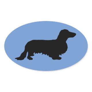 Dachshund Long Hair - Silhouette 1 Oval Sticker