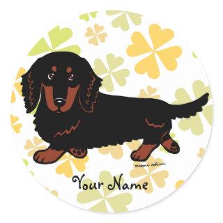 Dachshund Long Haired Black and Tan Classic Round Sticker