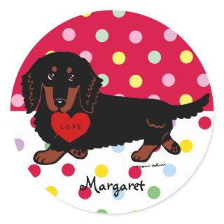 Dachshund Long Haired Black and Tan Classic Round Sticker