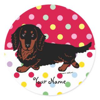 Dachshund Long Haired Black and Tan Classic Round Sticker