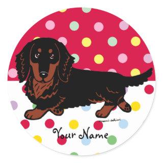 Dachshund Long Haired Black and Tan Classic Round Sticker