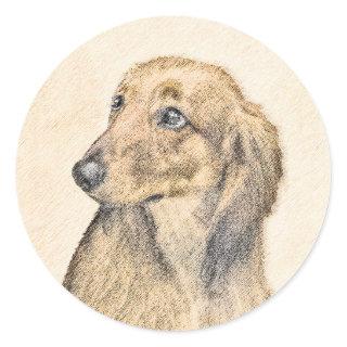 Dachshund (Longhaired) Painting - Original Dog Art Classic Round Sticker