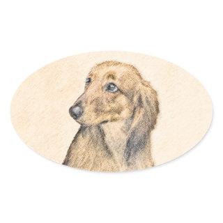 Dachshund (Longhaired) Painting - Original Dog Art Oval Sticker