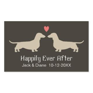Dachshund Silhouettes with Heart and Text Rectangular Sticker