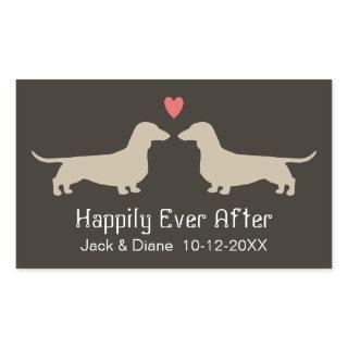 Dachshund Silhouettes with Heart and Text Rectangular Sticker