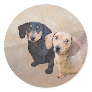 Dachshund (Smooth) Painting - Original Dog Art Classic Round Sticker