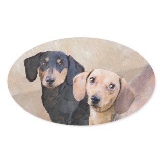 Dachshund (Smooth) Painting - Original Dog Art Oval Sticker