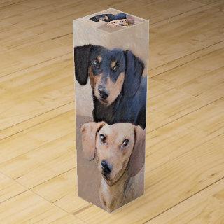 Dachshund (Smooth) Painting - Original Dog Art Wine Box