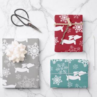 Dachshund Snowflakes Christmas Silver Red & Teal  Sheets