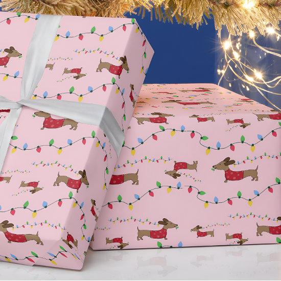 Dachshund Stealing Christmas Tree Lights Gift Wrap