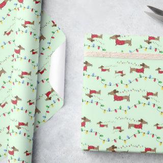 Dachshund Stealing Christmas Tree Lights Gift Wrap