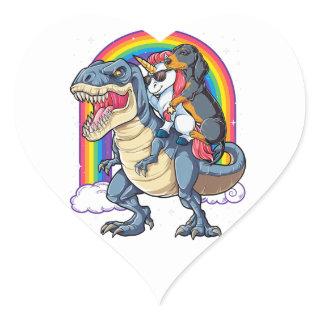Dachshund Unicorn Dinosaur T Rex T  Kids Girls Rai Heart Sticker