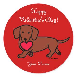 Dachshund Valentine Cartoon Classic Round Sticker