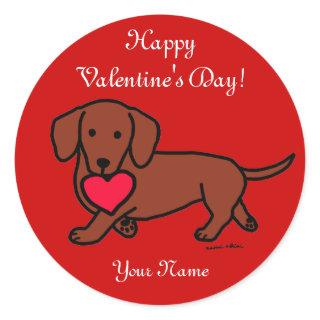 Dachshund Valentine Cartoon Classic Round Sticker