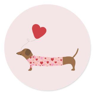 Dachshund Valentine, Valentine's Day Pink and Red Classic Round Sticker