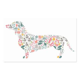 Dachshund Wiener Dog Floral Pattern Watercolor Art Rectangular Sticker