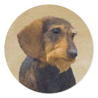 Dachshund (Wirehaired) Painting Original Dog Art Classic Round Sticker