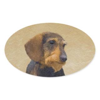 Dachshund (Wirehaired) Painting Original Dog Art Oval Sticker