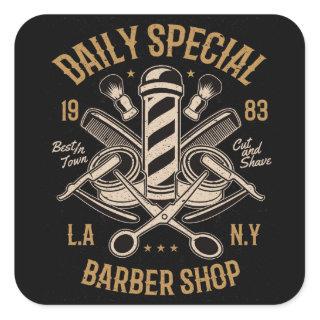 Daily Special Barber Shop Cut And Shave Square Sticker