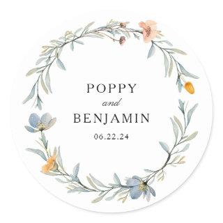 Dainty Floral Wildflower Wreath Wedding Classic Round Sticker