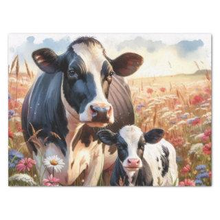 Dairy Cow and Calf Wildflower Decoupage Tissue Paper