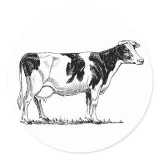 Dairy Cow Holstein Fresian Pencil Drawing Classic Round Sticker