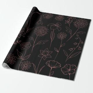 Daisies Poppies Larkspur Garden Pattern Pink Black