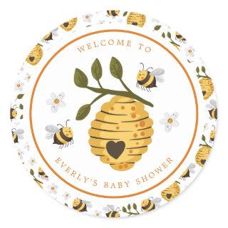 Daisy Beehive Bumblebee Bee Baby Shower Classic Round Sticker