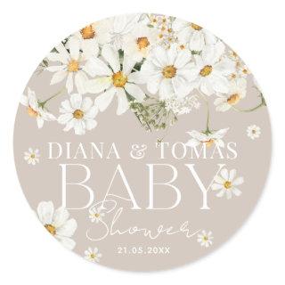 Daisy Boho Baby in Bloom Shower  Classic Round Sticker