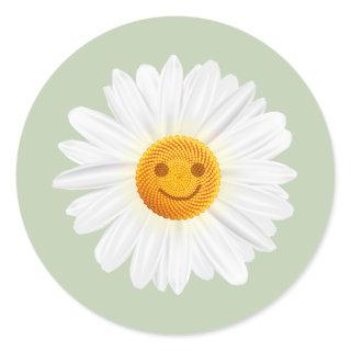 Daisy Flower Smiley Face Classic Round Sticker