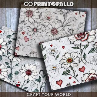 Daisy, roses with little red hearts for decoupage  sheets