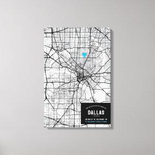 Dallas, Texas City Map + Mark Your Location Canvas Print