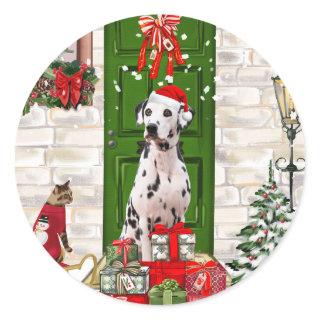 Dalmatian Dog Christmas Classic Round Sticker