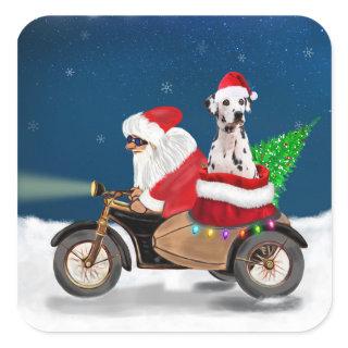 Dalmatian Dog Christmas Santa Claus  Square Sticker